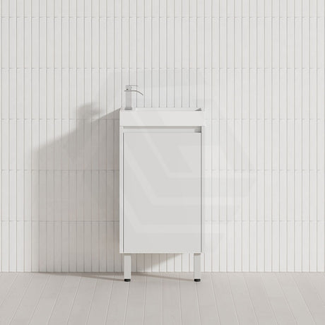 450x250x880mm Freestanding Narrow Bathroom Vanity with Poly Top Left / Right Hand Hinge Polyurethane White PVC