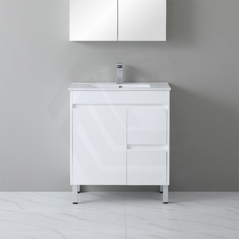 750mm Polar Freestanding PVC Vanity with Legs Right Drawers Cabinet ONLY - Gloss White