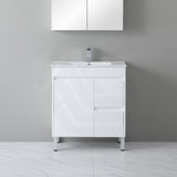750mm Polar Freestanding PVC Vanity with Legs Right Drawers Cabinet ONLY - Gloss White