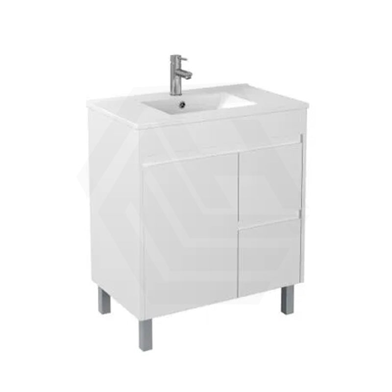 750mm Polar Freestanding PVC Vanity with Legs Right Drawers Cabinet ONLY - Gloss White