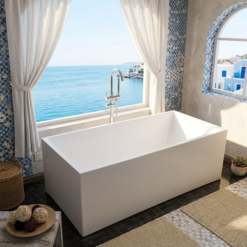Theo Bathtub Multi Fit Corner Back to Wall Freestanding Acrylic Bathtub No Overflow - 1400/1500/1700mm - Matt White