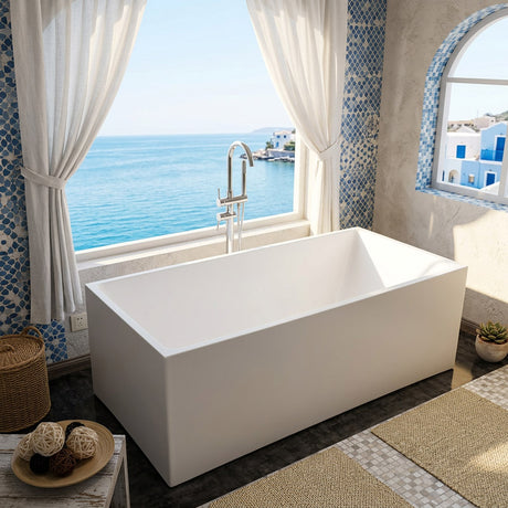 Theo Bathtub Multi Fit Corner Back to Wall Freestanding Acrylic Bathtub No Overflow - 1400/1500/1700mm - Matt White