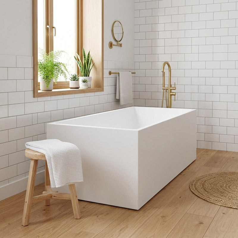Theo Bathtub Multi Fit Corner Back to Wall Freestanding Acrylic Bathtub No Overflow - 1400/1500/1700mm - Matt White