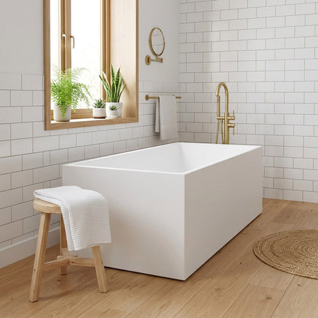 Theo Bathtub Multi Fit Corner Back to Wall Freestanding Acrylic Bathtub No Overflow - 1400/1500/1700mm - Matt White
