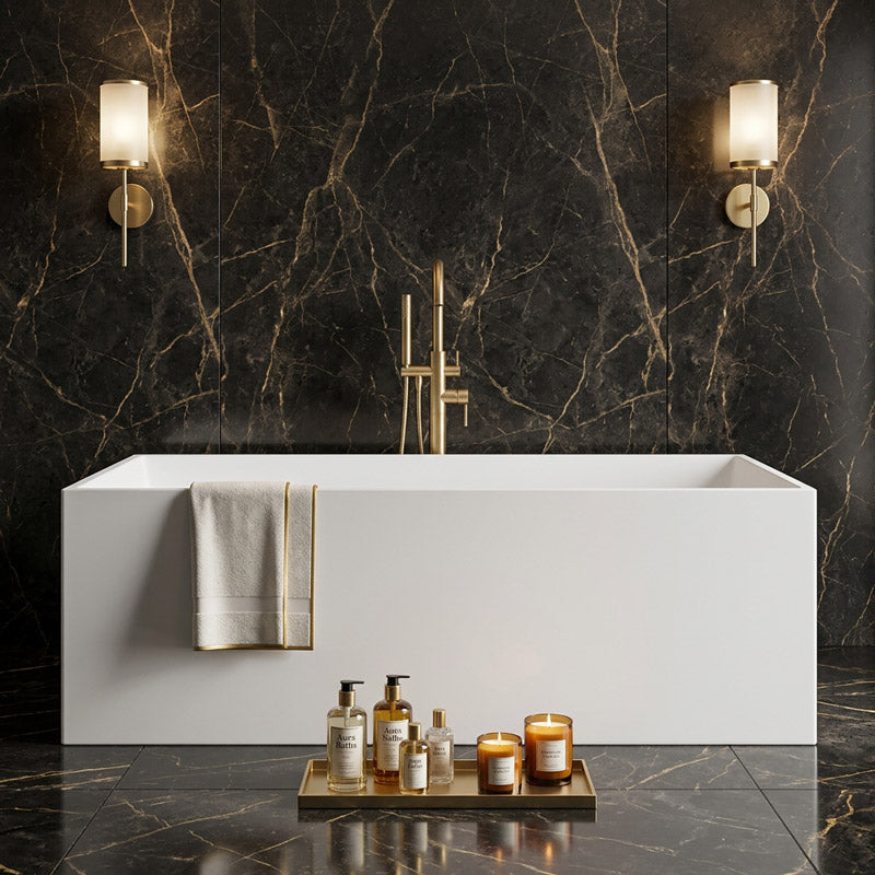 Theo Bathtub Multi Fit Corner Back to Wall Freestanding Acrylic Bathtub No Overflow - 1400/1500/1700mm - Matt White