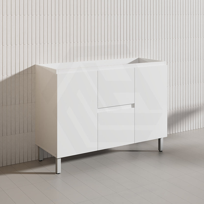 1200mm Freestanding PVC Vanity with Gloss White Finish Middle Drawers Double Bowls Cabinet ONLY for Bathroom