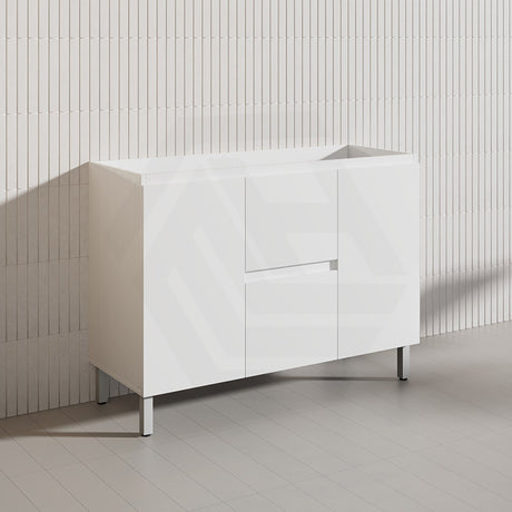 1200mm Freestanding PVC Vanity with Gloss White Finish Middle Drawers Double Bowls Cabinet ONLY for Bathroom