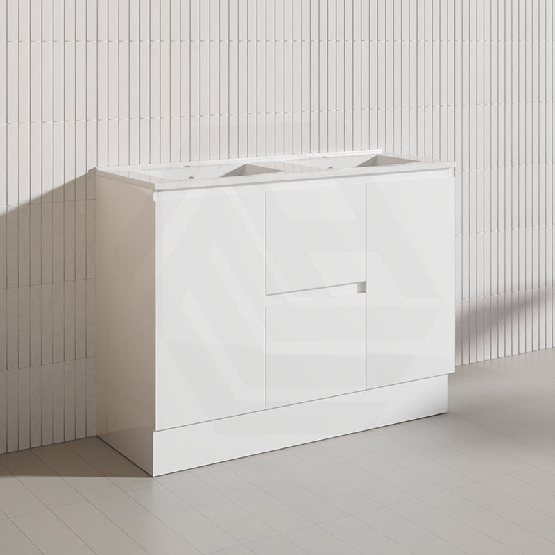 1200mm Freestanding PVC Vanity with Gloss White Finish Middle Drawers Double Bowls Cabinet ONLY for Bathroom