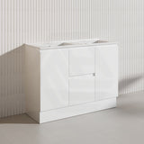 1200mm Freestanding PVC Vanity with Gloss White Finish Middle Drawers Double Bowls Cabinet ONLY for Bathroom