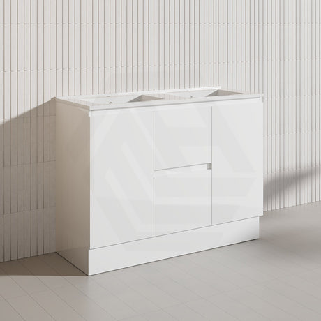 1200mm Freestanding PVC Vanity with Gloss White Finish Middle Drawers Double Bowls Cabinet ONLY for Bathroom