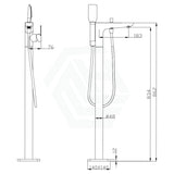 Chrome Floor Mounted Bath Mixer Spout & Handheld Brass Square Mixers