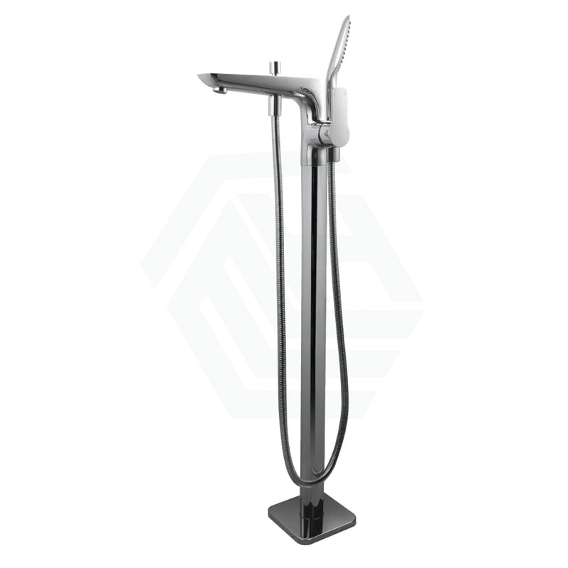 Chrome Floor Mounted Bath Mixer Spout & Handheld Brass Square Mixers