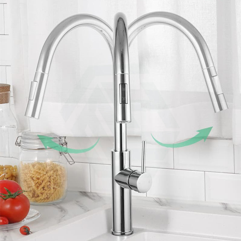 Chrome Solid Brass Round Mixer Tap With 360 Swivel And Pull Out Spray Option For Kitchen Kitchen