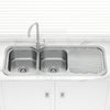 Stainless Steel Kitchen Sink Double Bowls Drainboard 1180mm