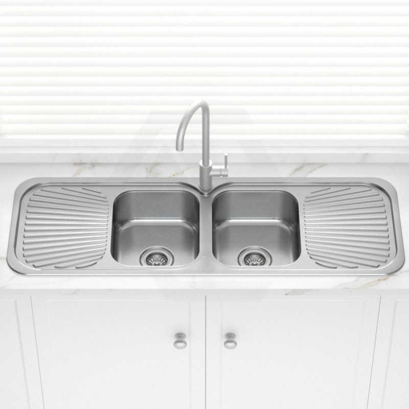 Stainless Steel Kitchen Sink Double Bowls Drainboards 1380mm