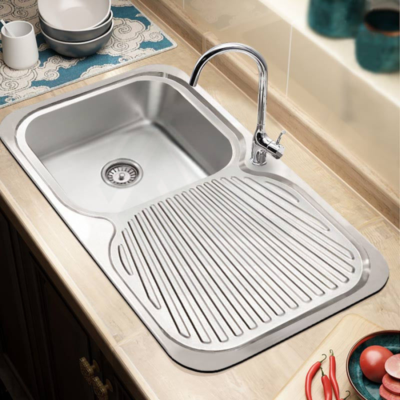 Cora 780X480X170Mm Kitchen Sink Left Right Single Bowl Available Drainer Board