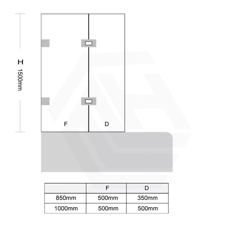 850/1000x1500mm Fixed & Swing Bathtub Shower Screen 10mm Tempered Glass Frameless Panel Variant Colour Hardware