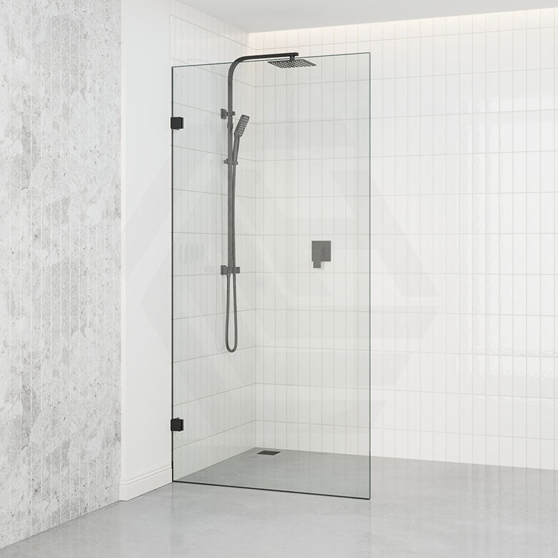 Tempered Glass Frameless Walk In Shower Screen Fixed Panel Matt Black 300-1200mm
