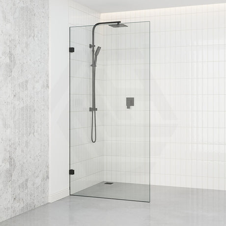 Tempered Glass Frameless Walk In Shower Screen Fixed Panel Matt Black 300-1200mm