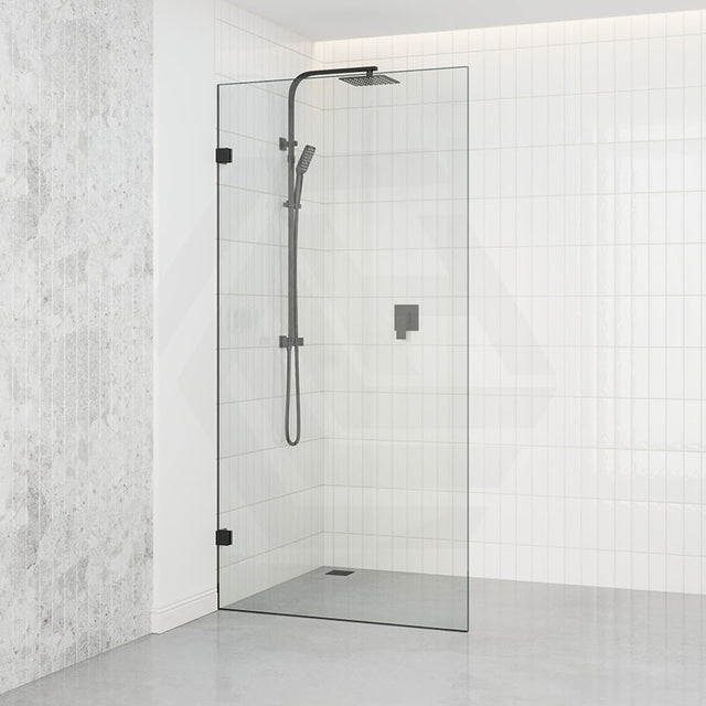 Tempered Glass Frameless Walk In Shower Screen Fixed Panel Matt Black 300-1200mm