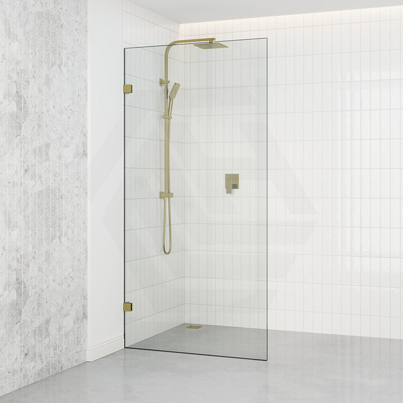 Tempered Glass Frameless Walk-in Shower Screen Fixed Panel Brushed Gold 300-1200mm