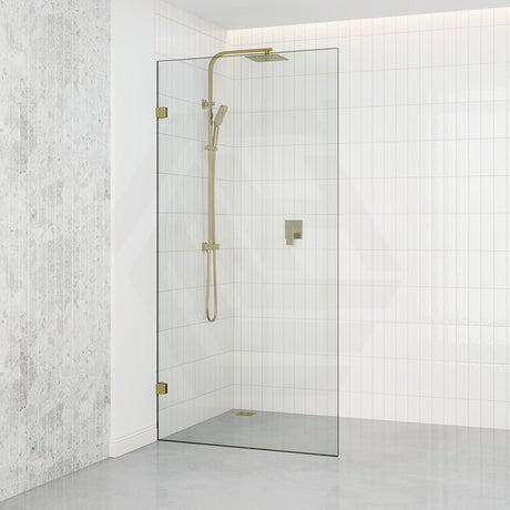 Tempered Glass Frameless Walk-in Shower Screen Fixed Panel Brushed Gold 300-1200mm