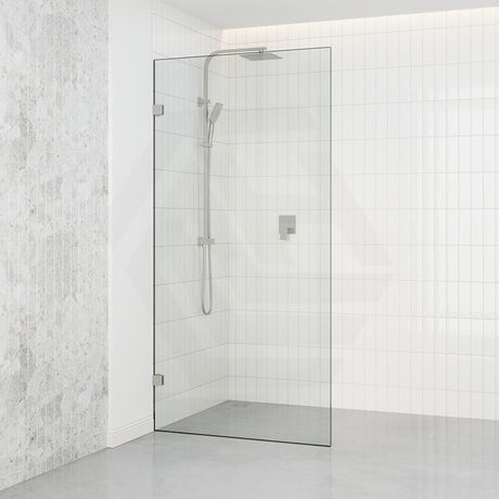 Tempered Glass Frameless Walk-in Shower Screen Fixed Panel Brushed Nickel 300-1200mm