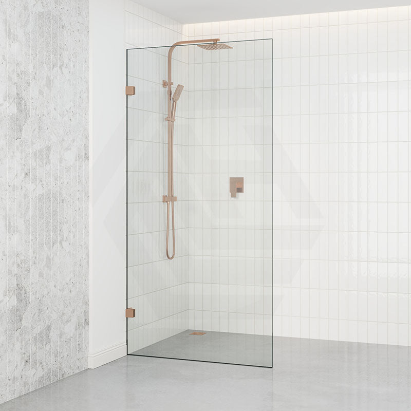 From 300 To 1200X2000Mm Frameless Walk In Shower Screen Single Fixed Panel Brushed Bronze Brackets