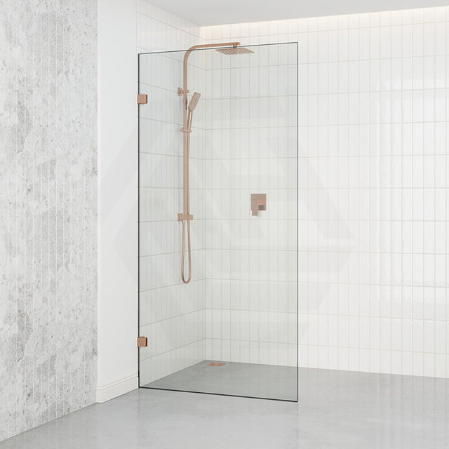 From 300 To 1200X2000Mm Frameless Walk In Shower Screen Single Fixed Panel Brushed Bronze Brackets