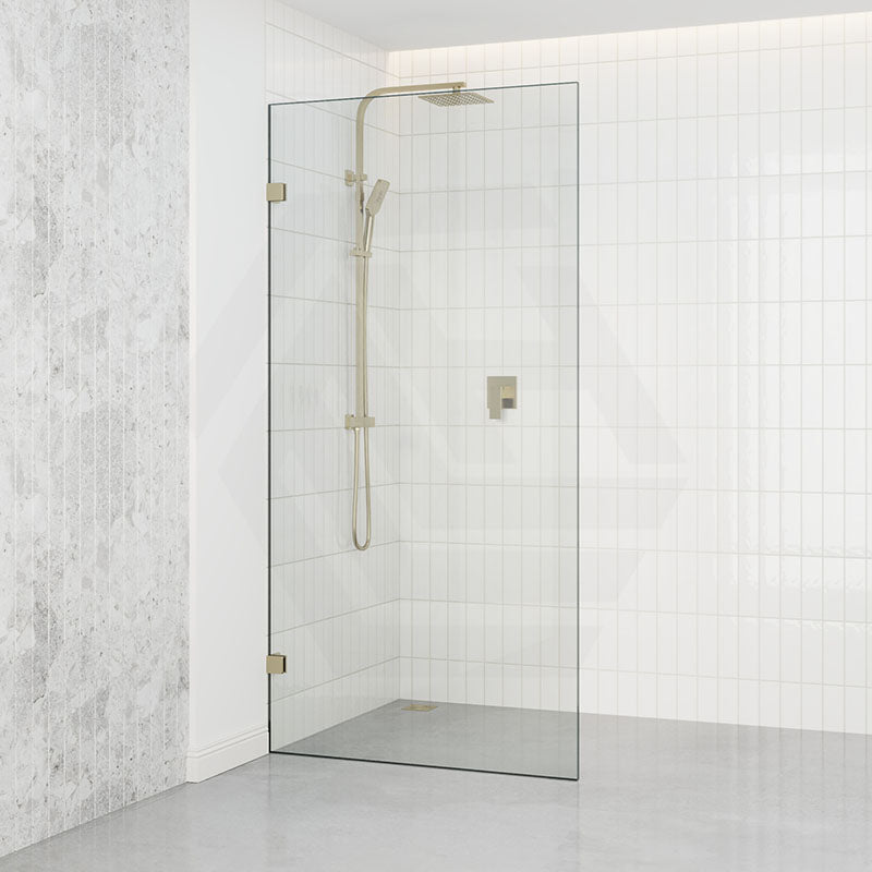 G#9(Gold) From 300 to 1200x2000mm Frameless Walk In Shower Screen Single Fixed Panel Light Gold Brackets 10mm Glass