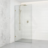 G#9(Gold) From 300 to 1200x2000mm Frameless Walk In Shower Screen Single Fixed Panel Light Gold Brackets 10mm Glass