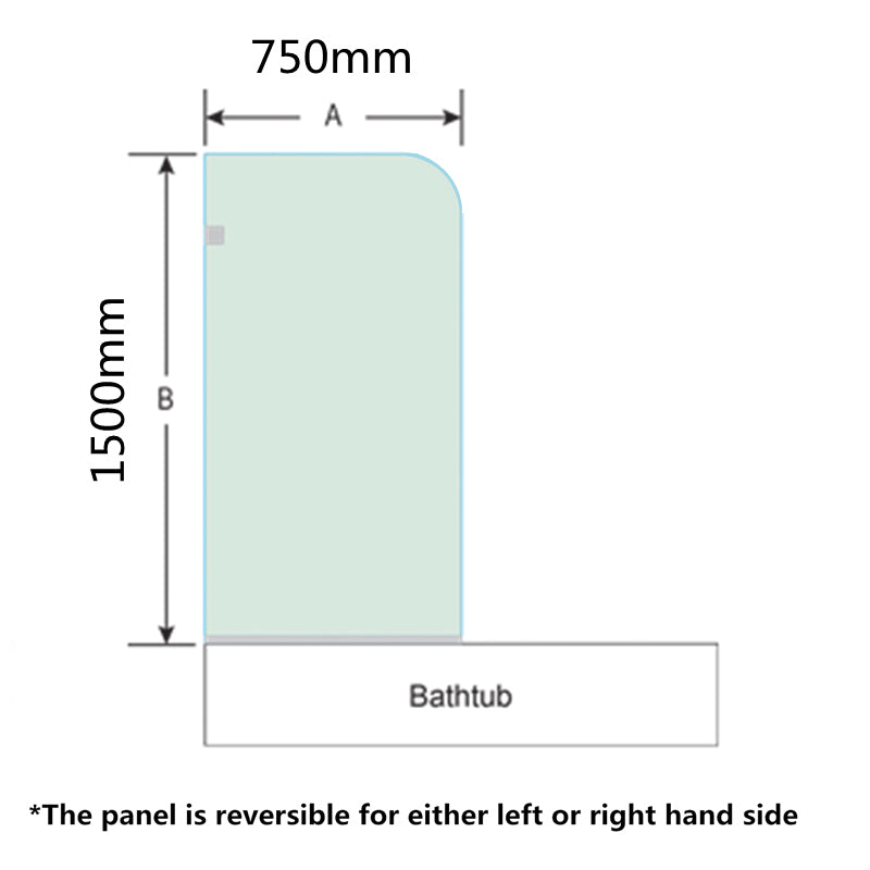 750/900mm Bathtub CURVED Corner Shower Screen Fixed Panel Variant Colour Fittings 10mm Tempered Glass Frameless