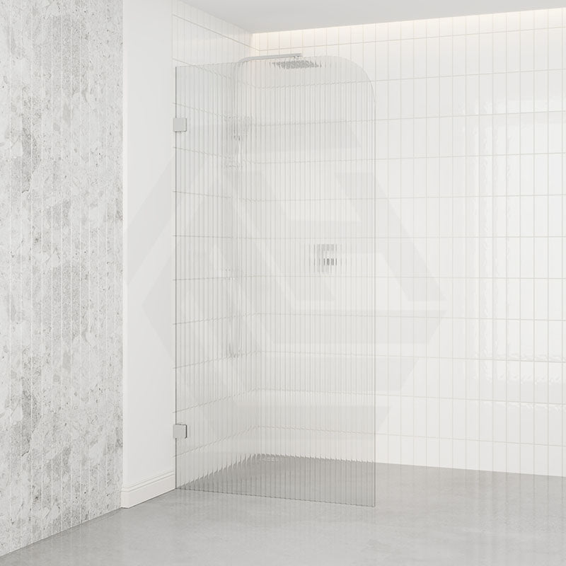 800/900/1000/1100/1200x2100mm Frameless CURVED Corner Shower Screen Single Door Fixed Panel Fluted Glass with Variant Colour U Brackets