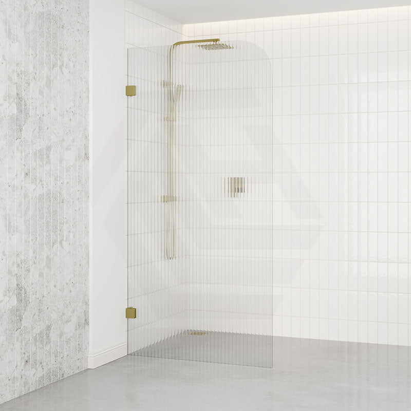 800/900/1000/1100/1200x2100mm Frameless CURVED Corner Shower Screen Single Door Fixed Panel Fluted Glass with Variant Colour U Brackets