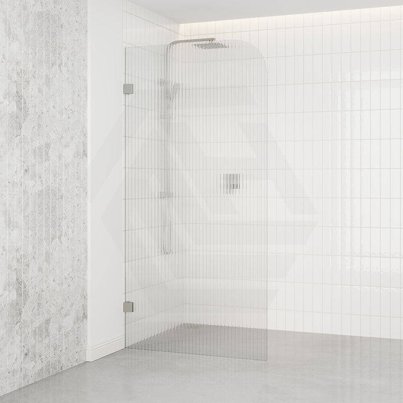 800/900/1000/1100/1200x2100mm Frameless CURVED Corner Shower Screen Single Door Fixed Panel Fluted Glass with Variant Colour U Brackets