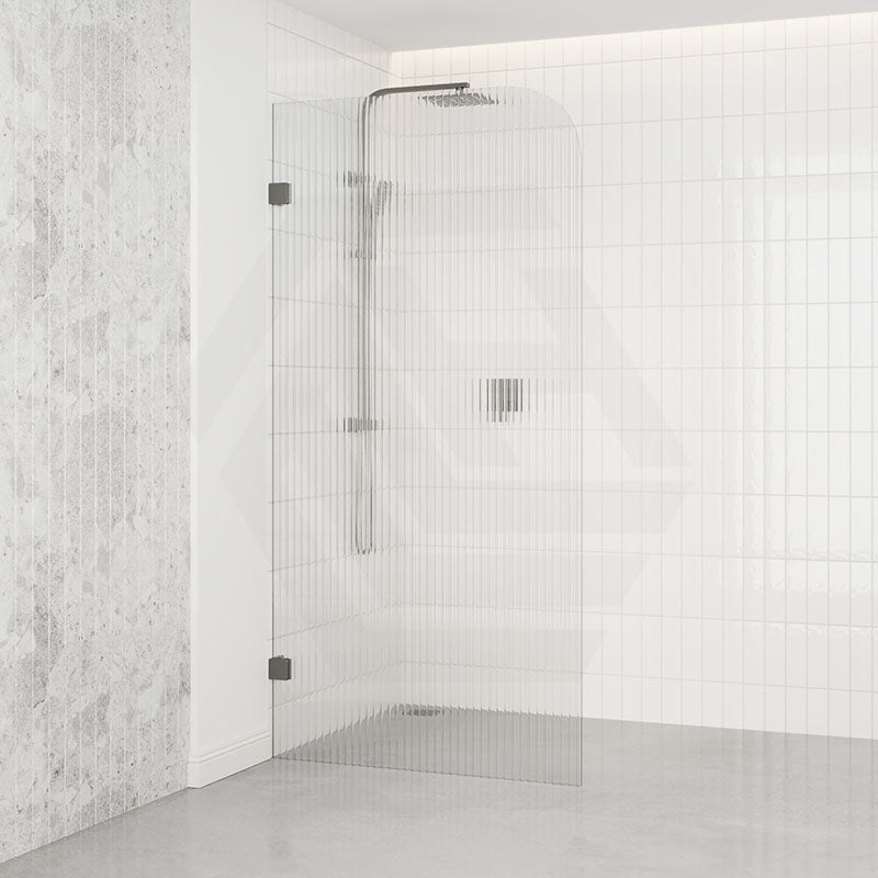 800/900/1000/1100/1200x2100mm Frameless CURVED Corner Shower Screen Single Door Fixed Panel Fluted Glass with Variant Colour U Brackets