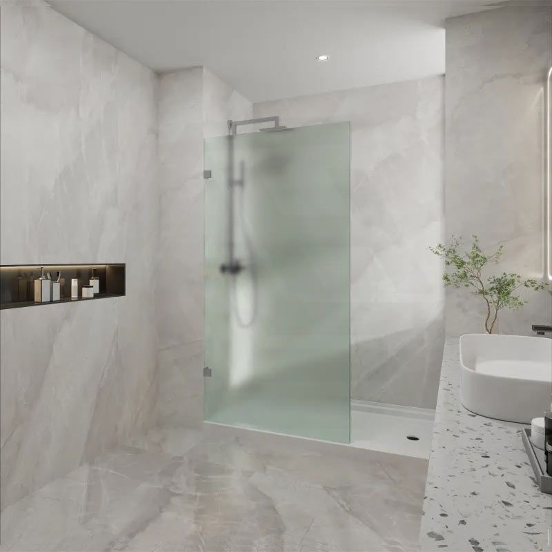 Frameless Walk-in Fixed Panel 10mm Frosted Glass with L Brackets 900/1000/1200x2000mm - Variant Colour Fittings
