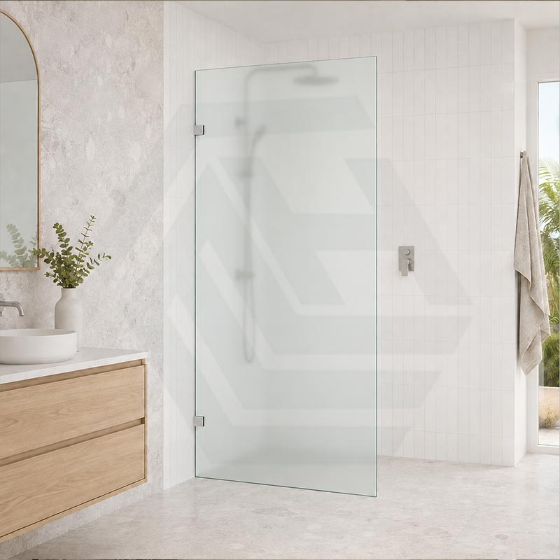 Frameless Walk-in Fixed Panel 10mm Frosted Glass with L Brackets 900/1000/1200x2000mm - Variant Colour Fittings