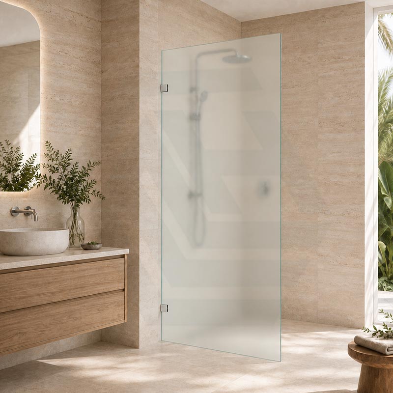 Frameless Walk-in Fixed Panel 10mm Frosted Glass with L Brackets 900/1000/1200x2000mm - Variant Colour Fittings