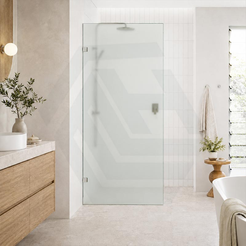 Frameless Walk-in Fixed Panel 10mm Frosted Glass with L Brackets 900/1000/1200x2000mm - Variant Colour Fittings
