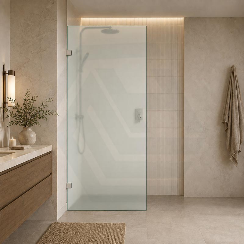 Frameless Walk-in Fixed Panel 10mm Frosted Glass with L Brackets 900/1000/1200x2000mm - Variant Colour Fittings