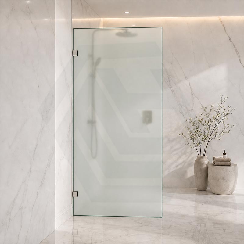 Frameless Walk-in Fixed Panel 10mm Frosted Glass with L Brackets 900/1000/1200x2000mm - Variant Colour Fittings