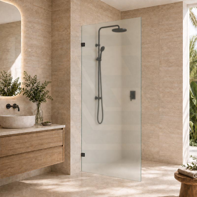 Frameless Walk-in Fixed Panel 10mm Frosted Glass with L Brackets 900/1000/1200x2000mm - Variant Colour Fittings