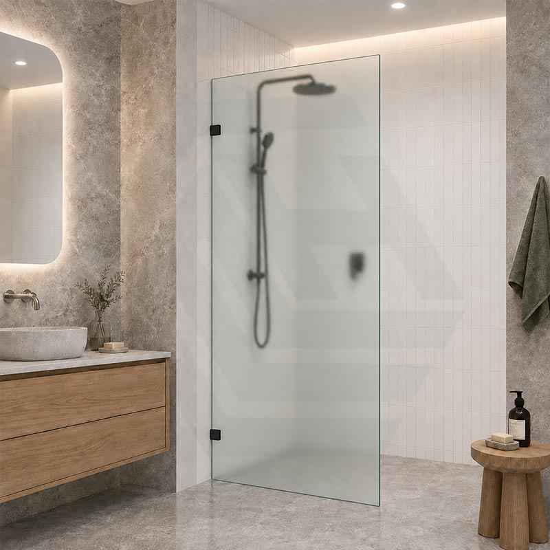 Frameless Walk-in Fixed Panel 10mm Frosted Glass with L Brackets 900/1000/1200x2000mm - Variant Colour Fittings