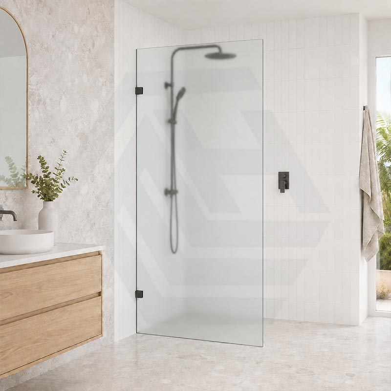 Frameless Walk-in Fixed Panel 10mm Frosted Glass with L Brackets 900/1000/1200x2000mm - Variant Colour Fittings