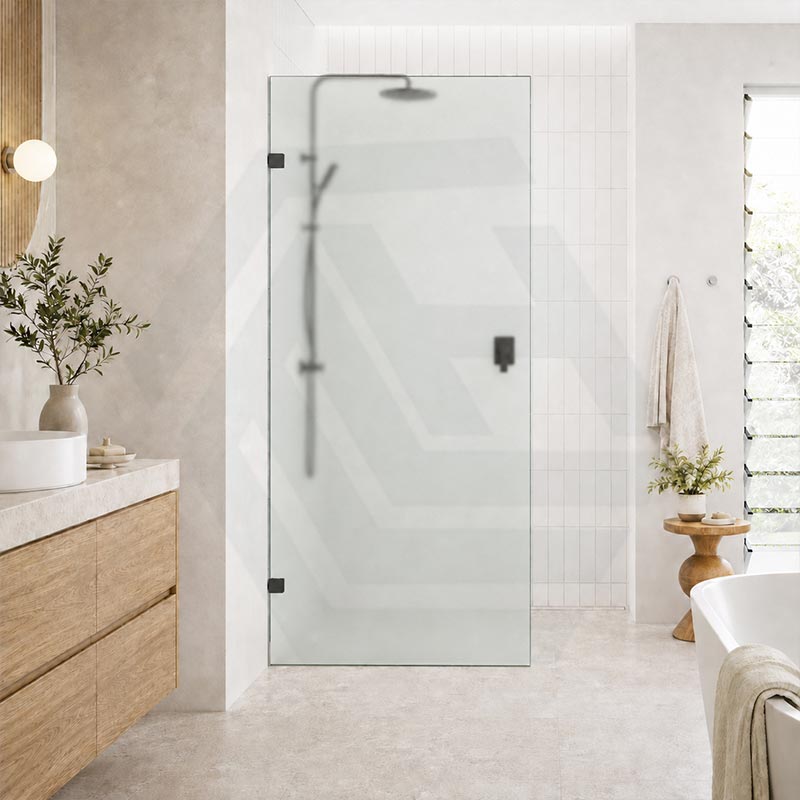 Frameless Walk-in Fixed Panel 10mm Frosted Glass with L Brackets 900/1000/1200x2000mm - Variant Colour Fittings