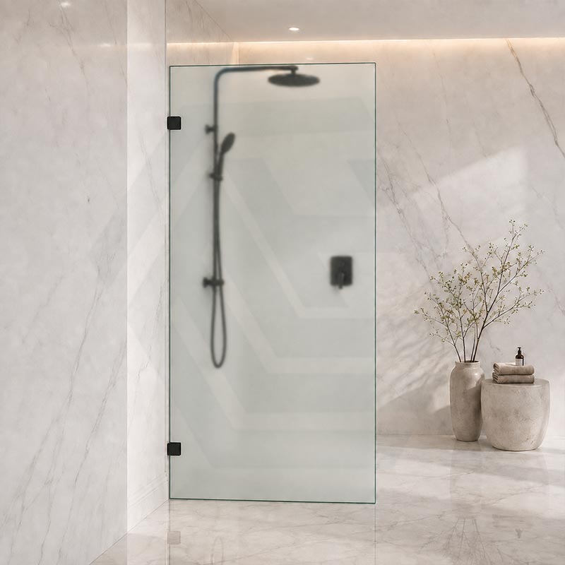 Frameless Walk-in Fixed Panel 10mm Frosted Glass with L Brackets 900/1000/1200x2000mm - Variant Colour Fittings
