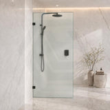 Frameless Walk-in Fixed Panel 10mm Frosted Glass with L Brackets 900/1000/1200x2000mm - Variant Colour Fittings