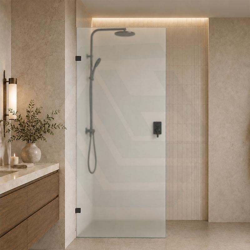 Frameless Walk-in Fixed Panel 10mm Frosted Glass with L Brackets 900/1000/1200x2000mm - Variant Colour Fittings