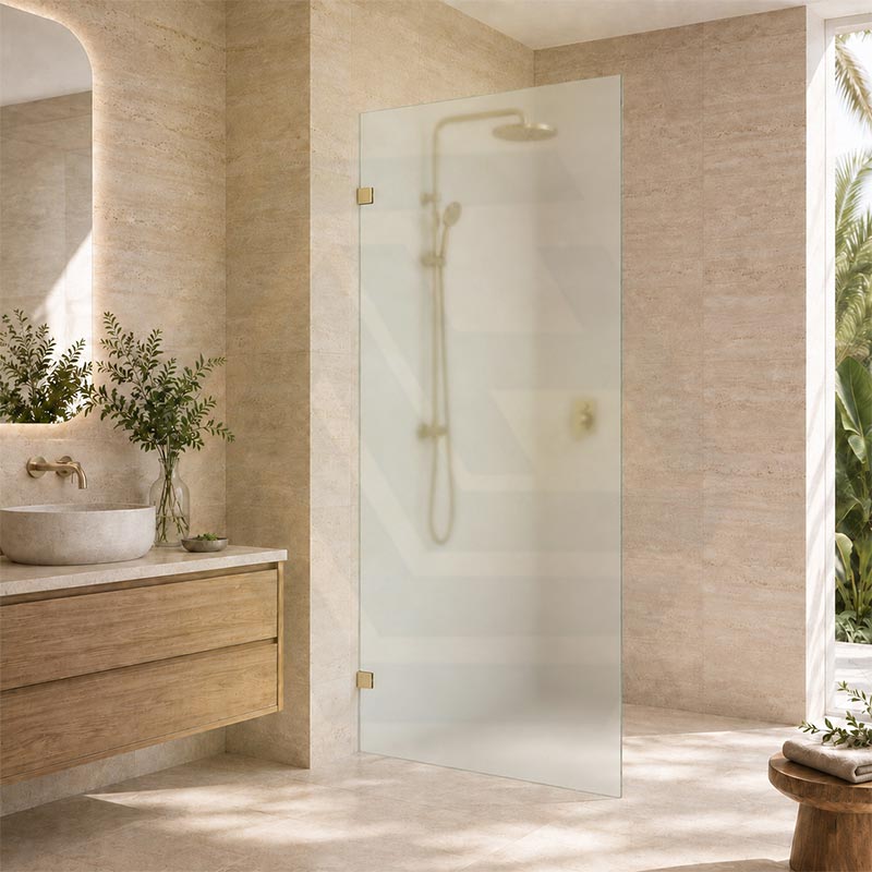 Frameless Walk-in Fixed Panel 10mm Frosted Glass with L Brackets 900/1000/1200x2000mm - Variant Colour Fittings